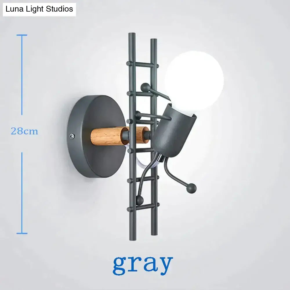 Gray metal wall sconce with ladder design and wooden accents in modern creative minimalism bedroom light style
