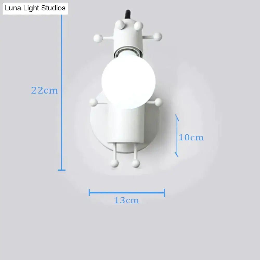 Modern creative minimalism white metal robot ant wall sconce with spherical light and articulated limbs for bedroom lighting