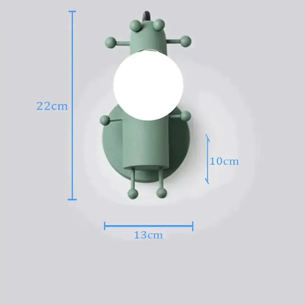 Modern creative minimalism sage green metal robot wall sconce with round white bulb for bedroom lighting