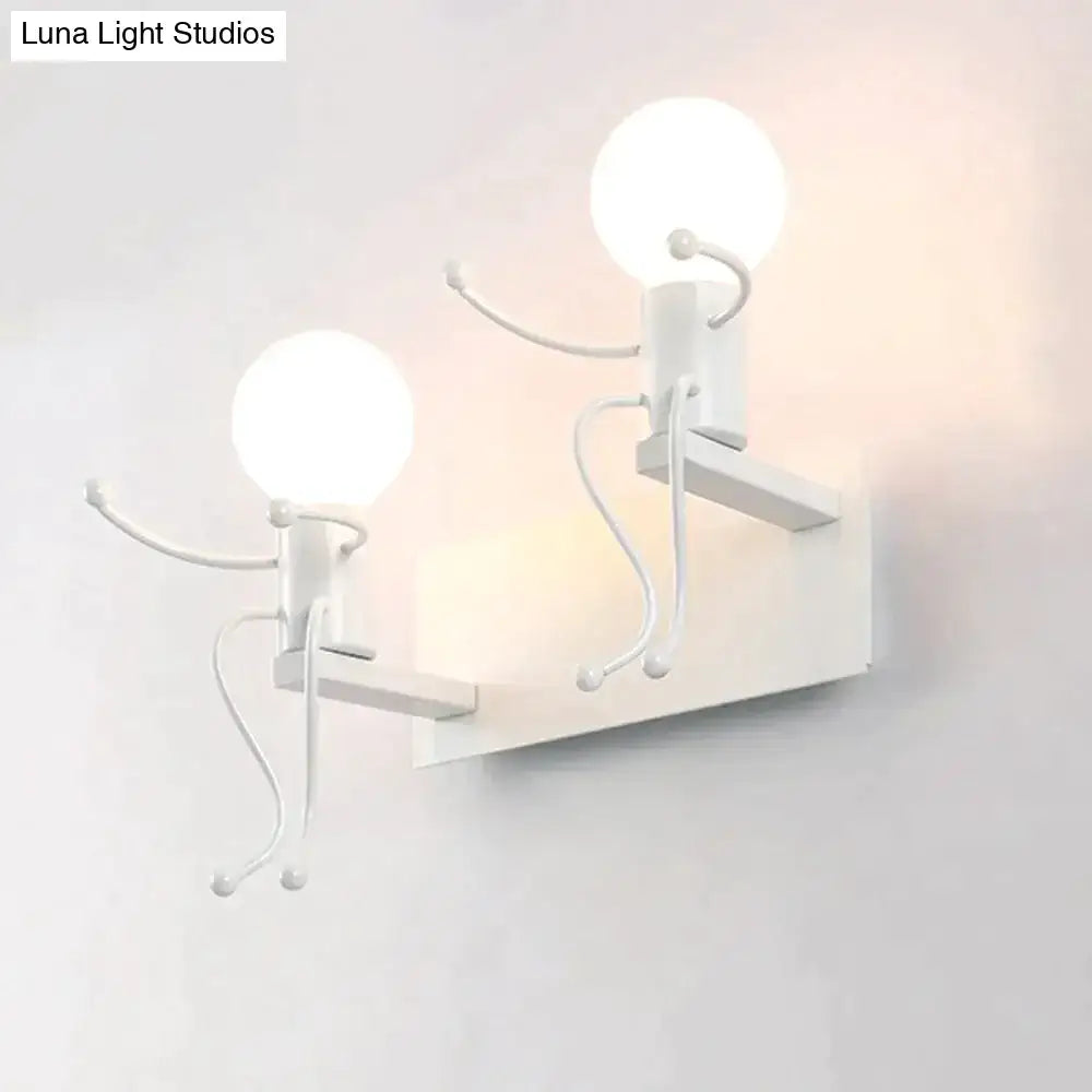 White minimalist wall sconces with spherical bulbs and slender metal arms in modern creative minimalism metal style