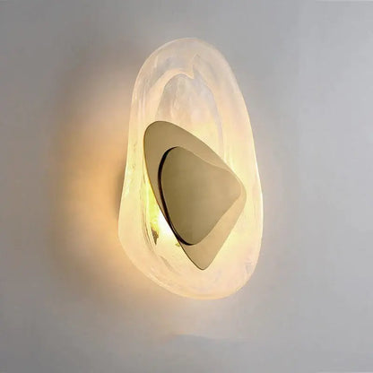 Modern creative minimalist glass wall lamp with frosted translucent shell and polished gold geometric accent for bedside lighting