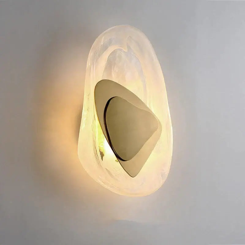 Modern creative minimalist glass wall lamp with frosted translucent shell and polished gold geometric accent for bedside lighting
