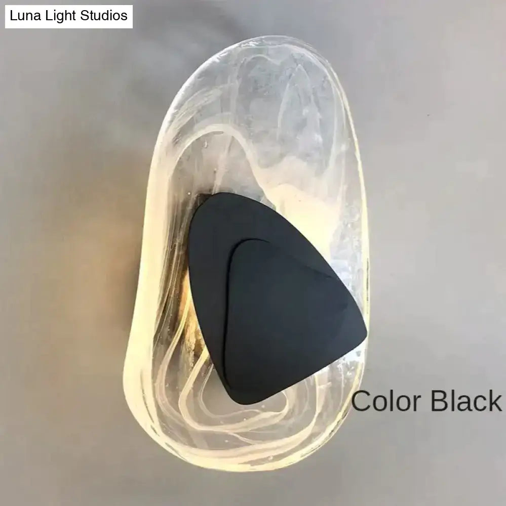 Modern creative minimalist glass wall lamp with black triangular glossy insole inside transparent silicone mold