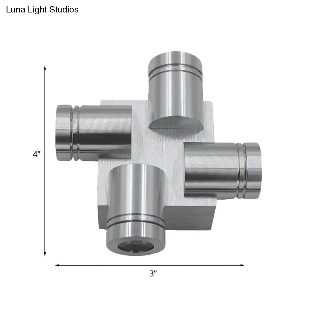 Silver metallic cross aluminum industrial fitting with four ports for modern cross aluminum wall mount lamp installation