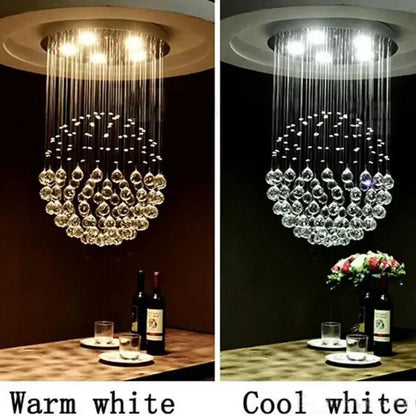 Modern decorbites crystal ball ceiling chandelier with cascading teardrop pendants and warm or cool white led lights
