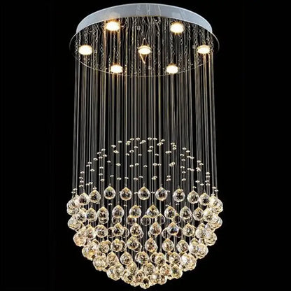 Modern crystal ball ceiling chandelier with sleek silver top and cascading clear glass beads for living room decorbites crystal ball