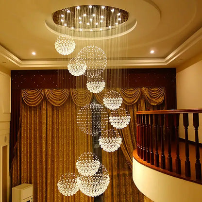Modern crystal ball led chandelier with cascading clear faceted crystal beads and thin metallic chains for living room decorbites crystal ball