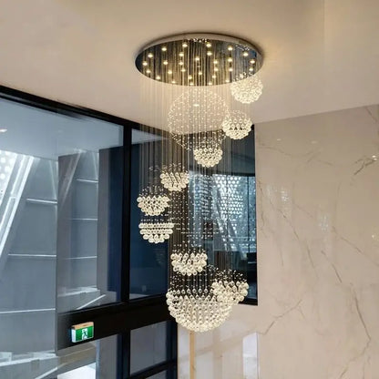 Modern crystal ball led chandelier with cascading clear glass orbs and chrome fixture for living room decorbites crystal ball