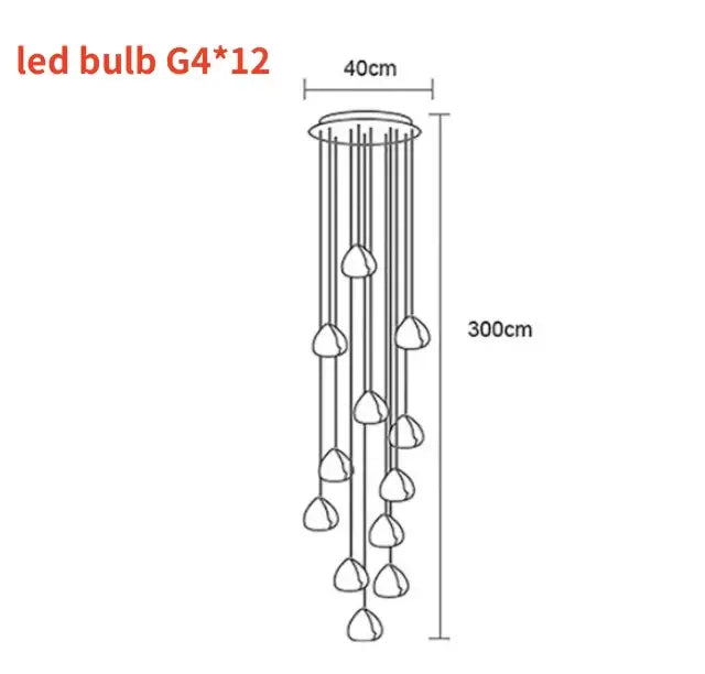 A modern crystal ball nordic led chandelier with 12 g4 led bulbs in a sleek cascading design for staircase decor