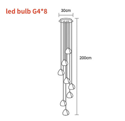 Modern crystal ball nordic led chandelier featuring eight g4 led bulbs in a 200cm teardrop pendant design by decorbites