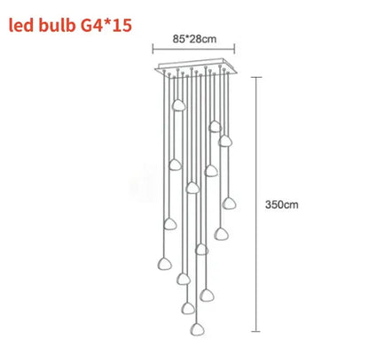 Modern crystal ball nordic led chandelier with 15 g4 led bulbs cascades with metallic rods and frosted glass shades