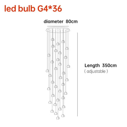 A modern adjustable led chandelier with 36 g4 bulbs in a cascading design crystal ball nordic pendant light