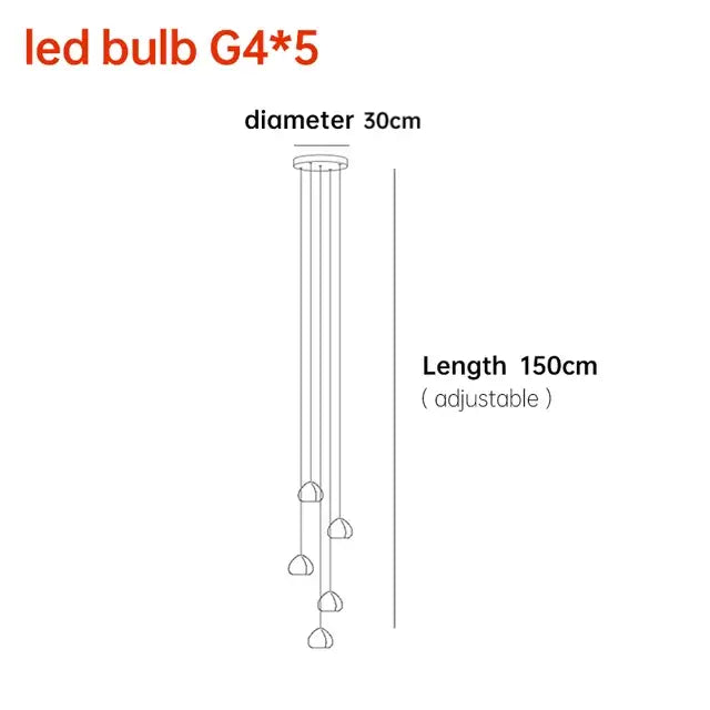 A modern crystal ball nordic led chandelier with five g4 bulbs cascading from a 30cm circular ceiling mount