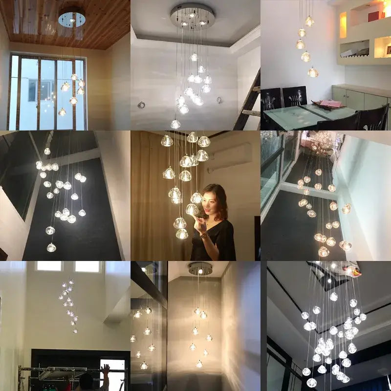 Modern crystal ball nordic led chandelier with sleek glass globe pendant and cascading design for staircase decorbites crystal ball