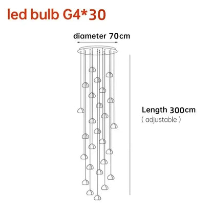 A modern crystal ball nordic led chandelier with 30 g4 led bulbs in a cascading design for staircase decorbites ball nordic led