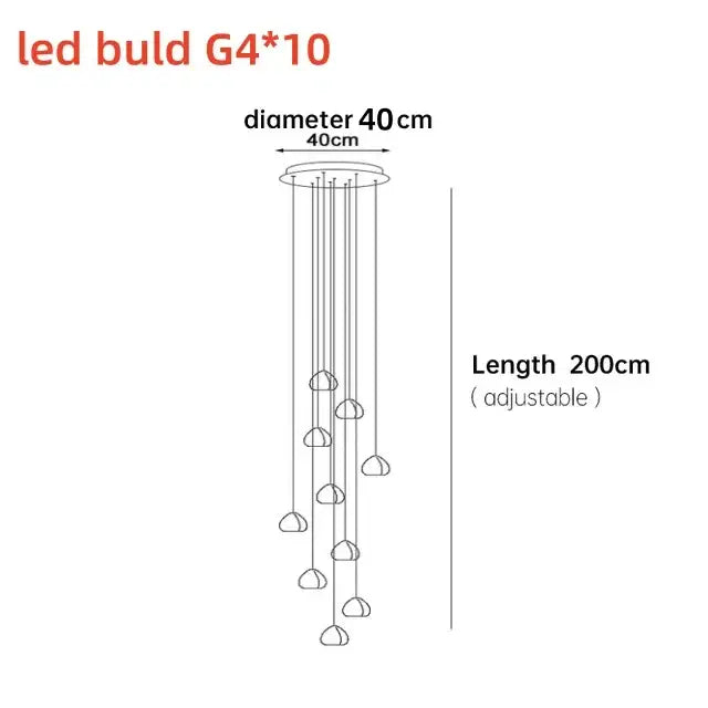 Modern crystal ball nordic led chandelier with ten g4 leds cascading from a 40cm diameter adjustable base