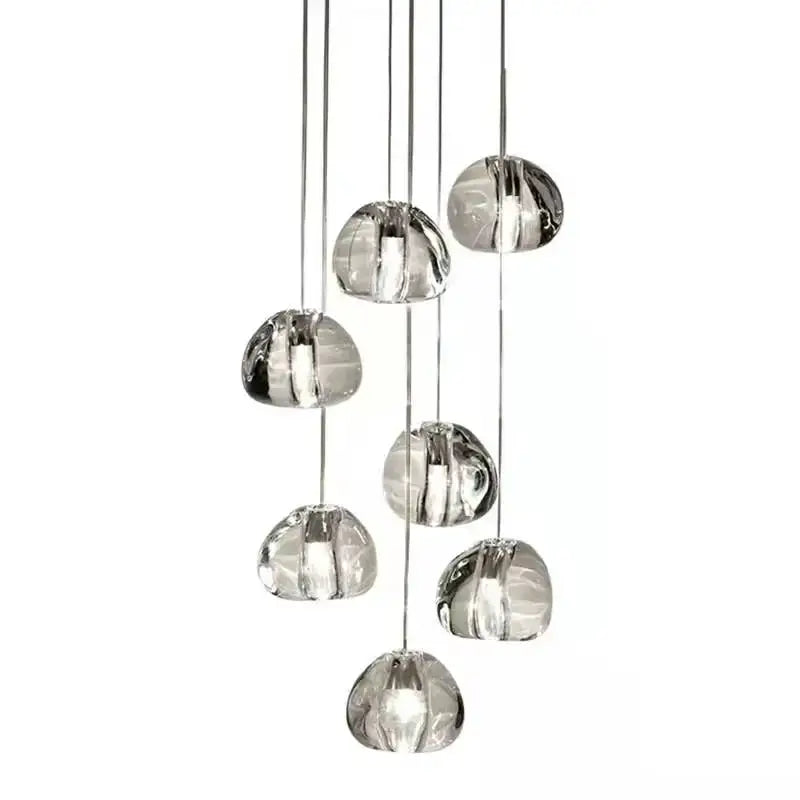 Modern crystal ball nordic led chandelier with clear faceted glass globes and sleek chrome rods for staircase decorbites crystal ball