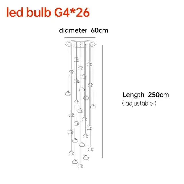 Modern crystal ball nordic led chandelier with adjustable circular top and 250cm length featuring g4 26 bulbs