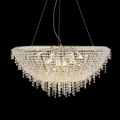 Modern crystal bird nest chandelier dining room pendant light with cascading clear crystal beads and sleek metallic frame