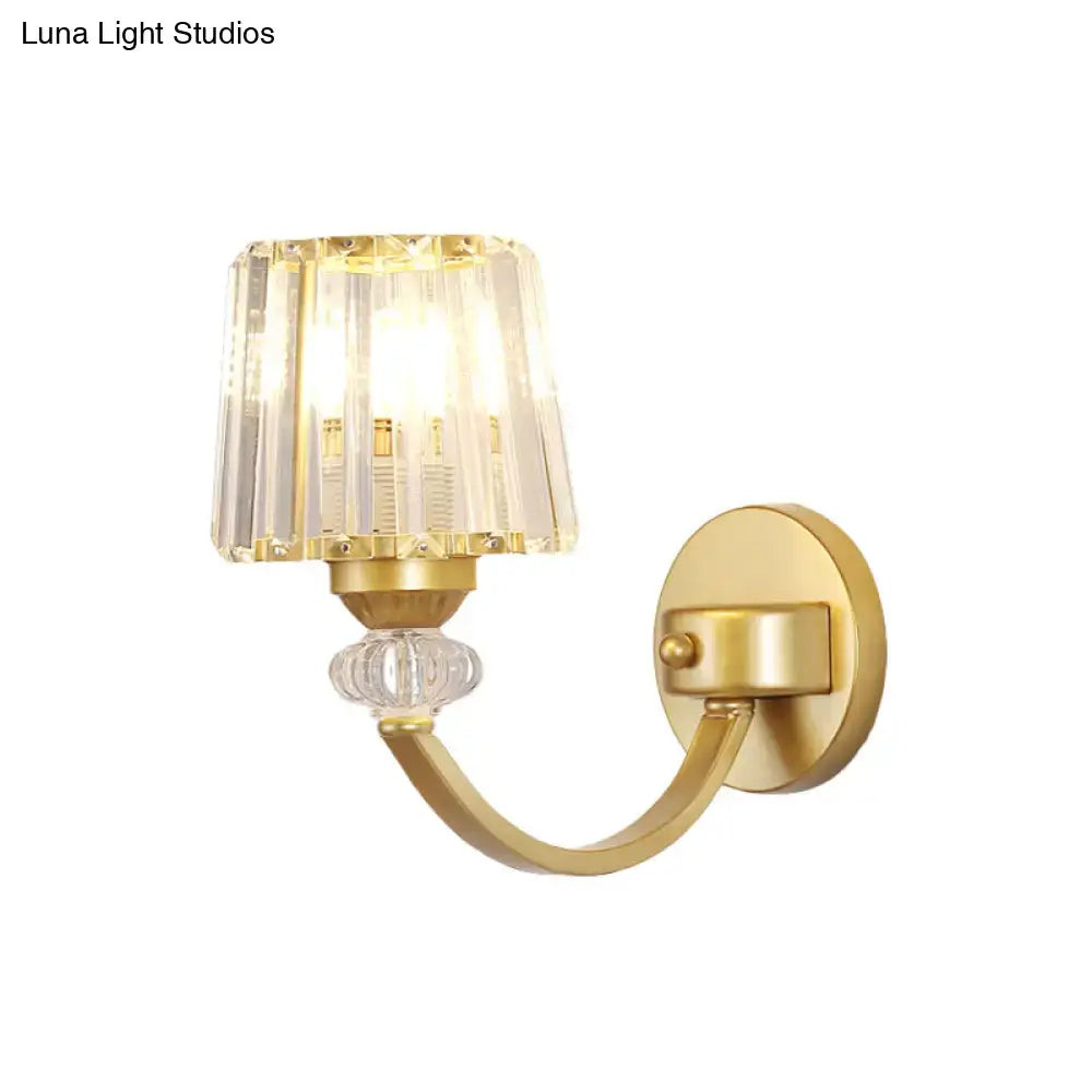 Gold-finished wall lamp with faceted crystal shade and clear glass bead for modern black gold wall mounted lighting