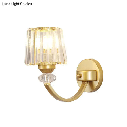 Gold-finished wall lamp with faceted crystal shade and clear glass bead for modern black gold wall mounted lighting