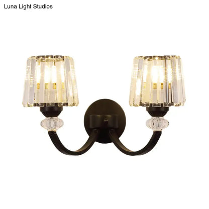 Elegant black gold wall lamp with crystal encased lights and decorative glass beads for wall mounted bedroom lighting