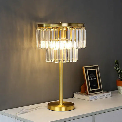 Modern crystal brass floor lamp with gold-toned table lamp and cascading crystal tiers for elegant living room decorbites crystal brass floor