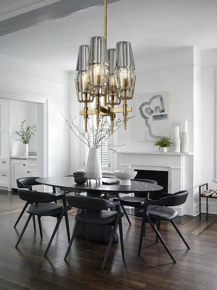 Modern crystal brass glass pendant light with cylindrical shades on brass frame for elegant dining room decorbites crystal brass