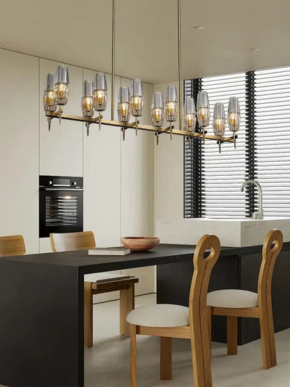 Modern crystal brass glass pendant light with clear shades and warm glowing bulbs for dining room decorbites crystal brass