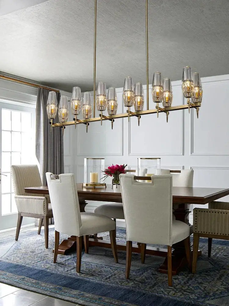 A modern crystal brass glass pendant light with clear shades and warm bulbs for dining room decorbites chandelier