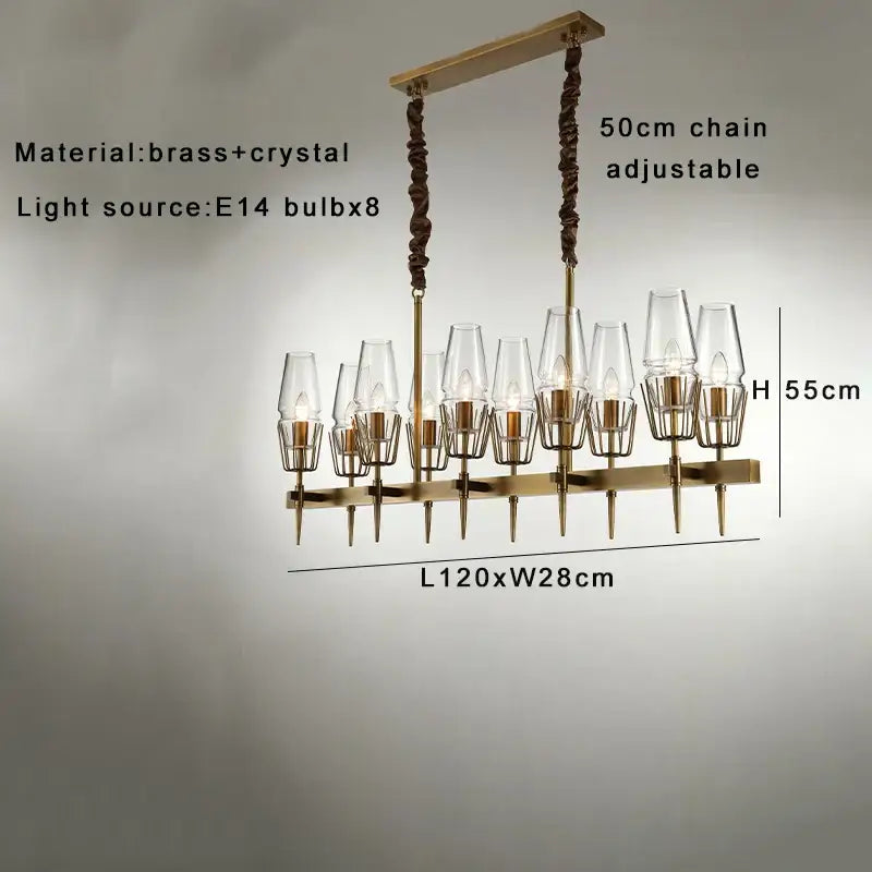 Modern crystal brass glass pendant light with eight e14 bulbs and 50cm adjustable chain for dining room decorbites crystal brass chandelier