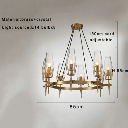 Modern crystal brass glass pendant light dining room chandelier with eight e14 bulbs and circular frame decorbites crystal brass