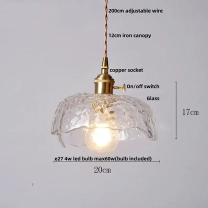 Modern crystal brass led pendant light with clear textured glass and brass-finished copper socket by decorbites
