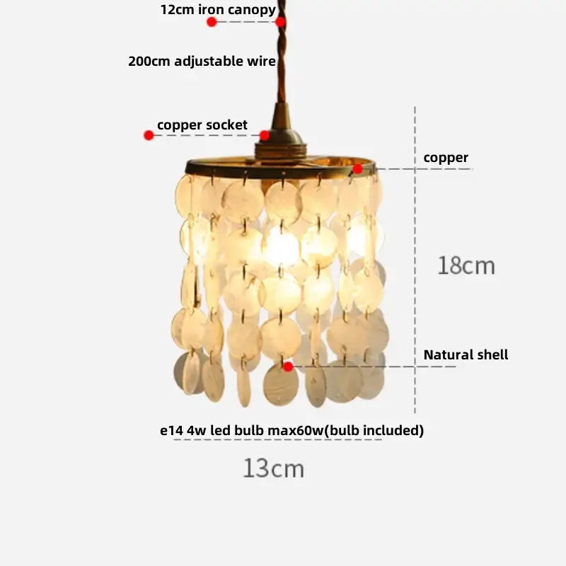 Modern crystal brass led pendant light with cascading natural shell discs copper socket iron canopy decorbites crystal brass