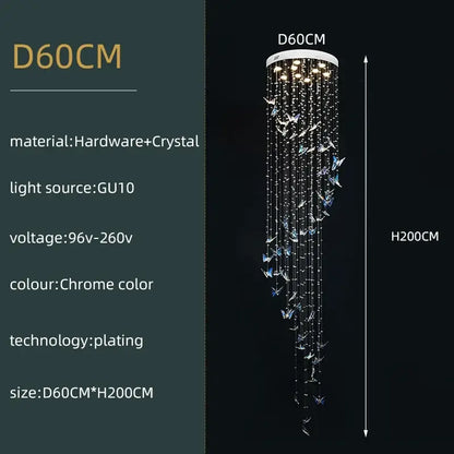 Modern chrome-plated pendant light with crystal butterflies and gu10 decorbites crystals pendant for living room decor