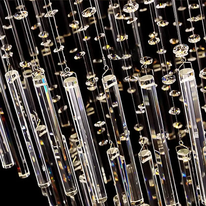 Modern decorbites crystal column chandelier with clear cylindrical tubes and sparkling diamond-like beads for living room decor