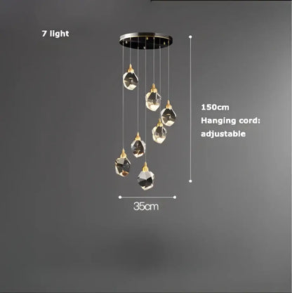 Modern crystal copper black led chandelier with seven faceted glass pendants on a sleek circular mount for dining room decorbites crystal copper