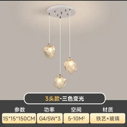 Modern three-head crystal glass pendant lights with minimalist design for dining room decorbites cube chandelier pendant
