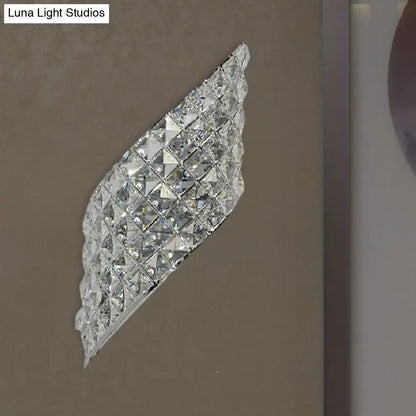 Modern crystal diamond silver wall mounted lamp featuring faceted crystal grid in an elegant diagonal pattern