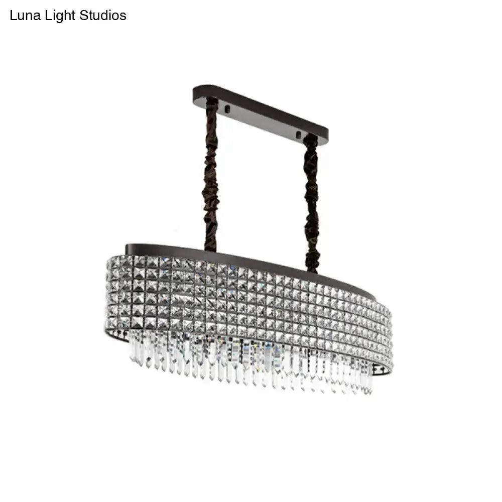 Elegant oval crystal encrusted bronze pendulum light with dark frame for dining room 110v 120v and 220v 240v use