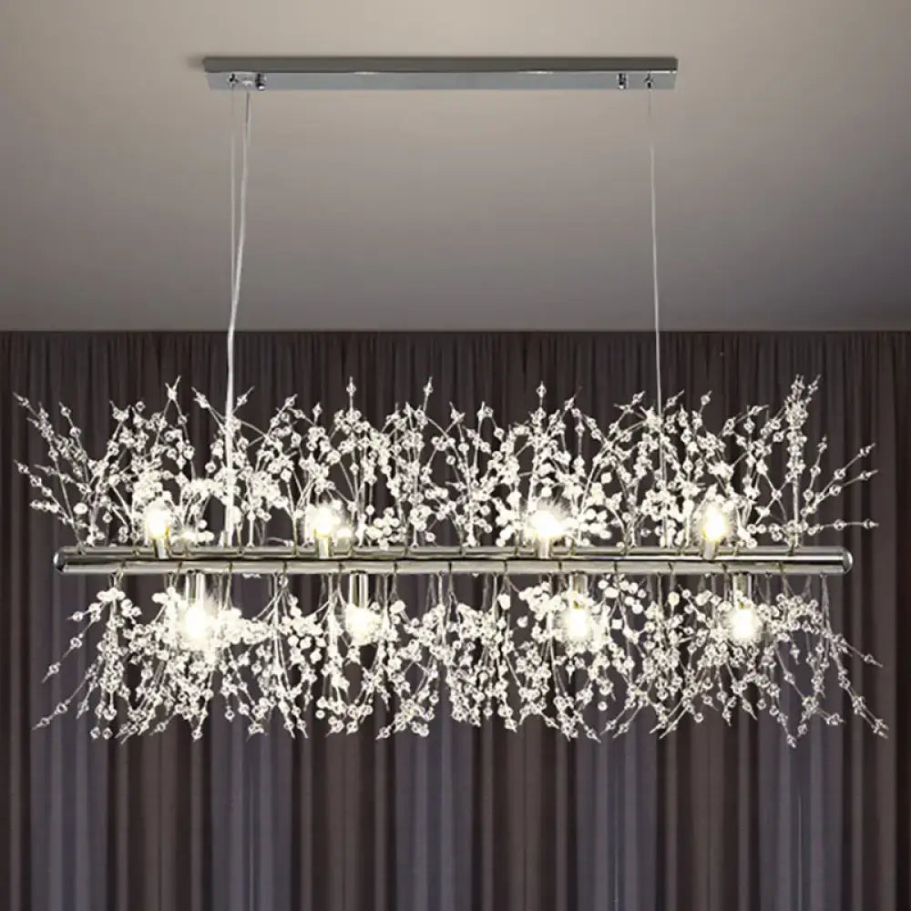 DecorBites™ modern crystal flower island pendant ceiling lamp with chrome frame and delicate crystal blossoms for kitchen