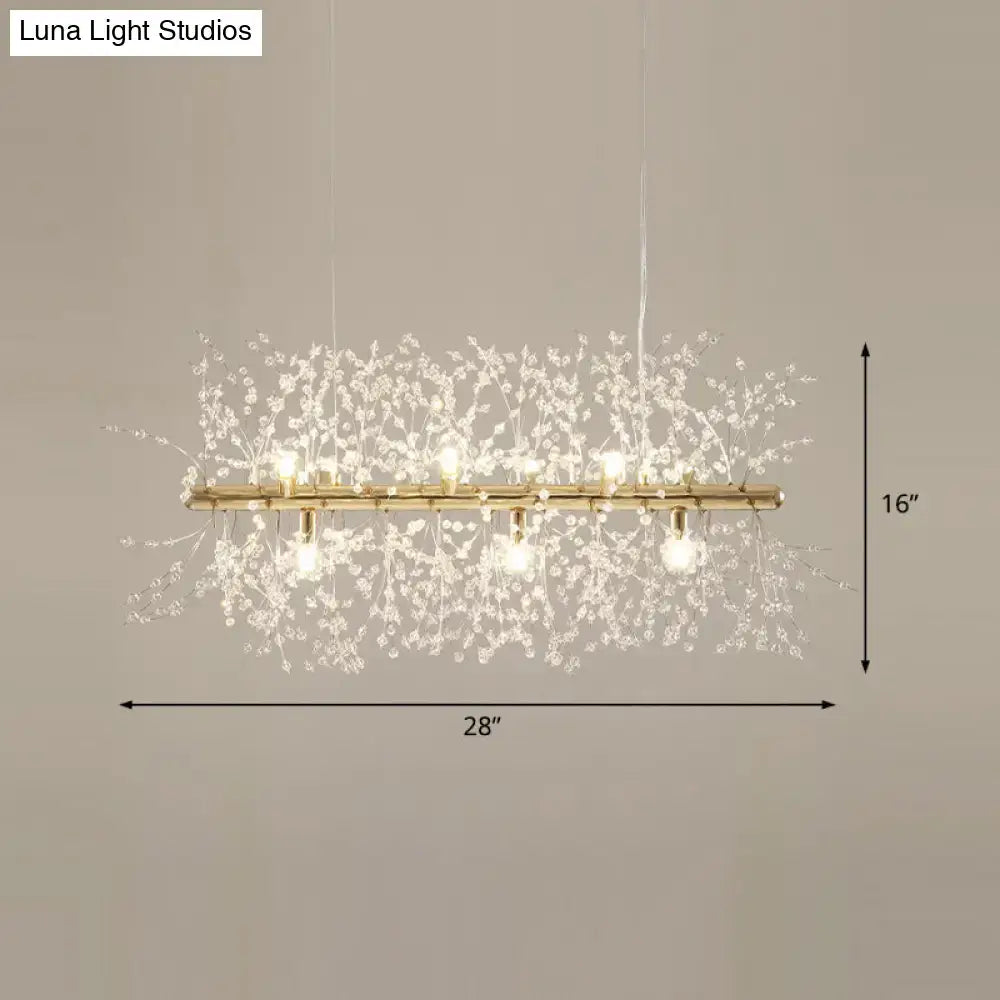 Elegant gold-toned DecorBites™ modern crystal flower island ceiling lamp with delicate branches and five warm bulbs for kitchen