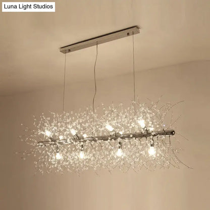 DecorBites™ modern chrome ceiling lamp with delicate crystal branches and multiple exposed bulbs for kitchen use