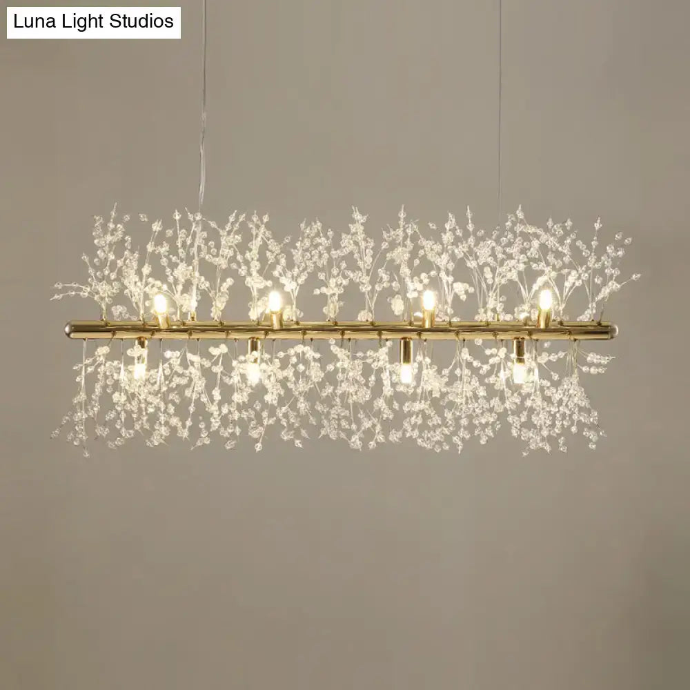 DecorBites™ modern crystal flower island pendant ceiling lamp with gold metal frame and cascading crystal branches