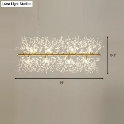 Decorbites modern crystal flower island pendant ceiling lamp with gold metal frame and clear crystal branches
