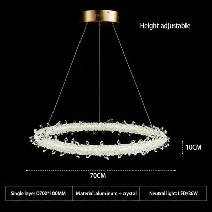 Modern crystal flower led chandelier with gold-toned mount and clear crystal pieces for dining room decorbites crystal flower