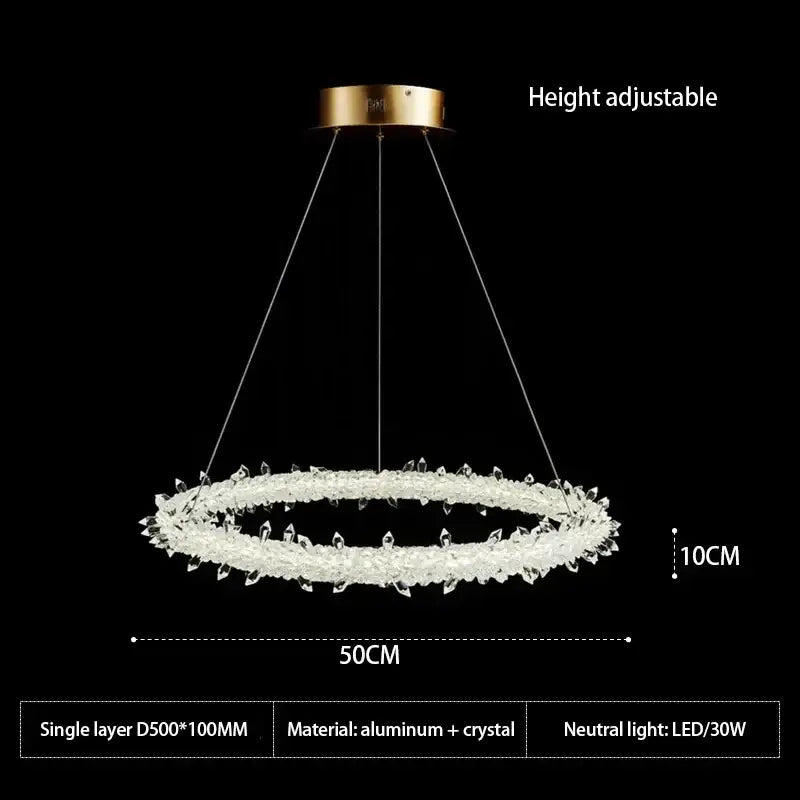 Modern crystal flower led chandelier with gold-toned mount and clear crystal accents crafted from aluminum for dining room decorbites crystal flower