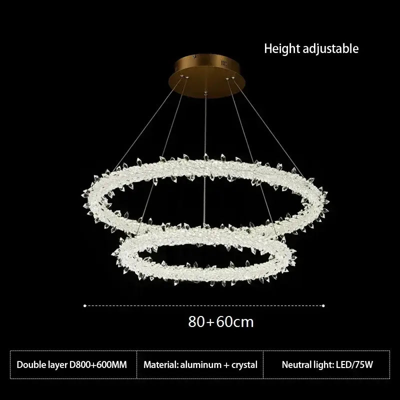 Modern crystal flower led chandelier with double-layer crystals and gold-toned mount for dining room decorbites crystal flower