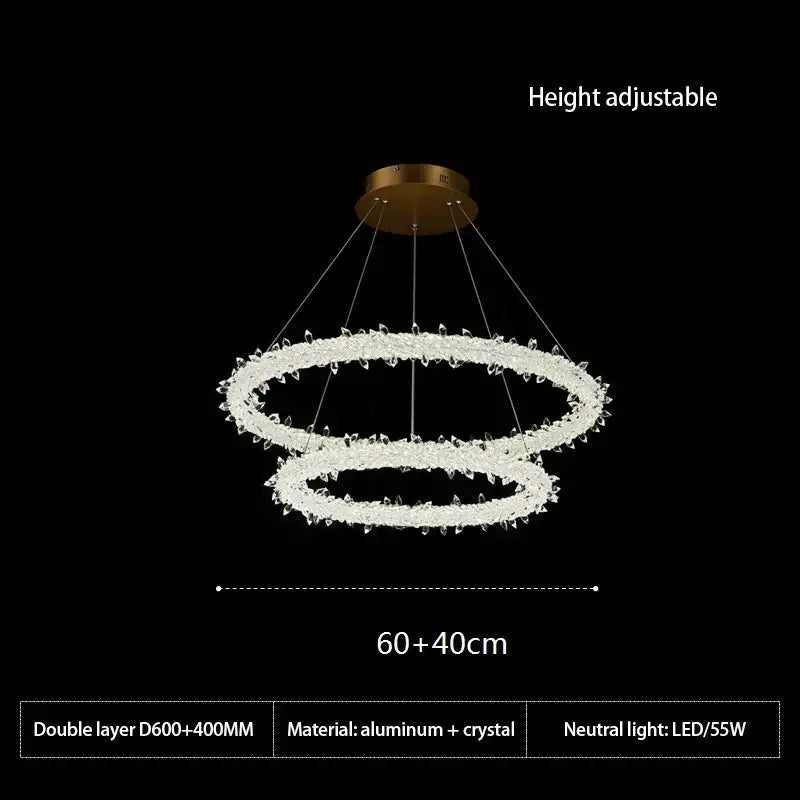 Modern crystal flower led chandelier with gold-toned aluminum mount and crystal rings for dining room decorbites crystal flower