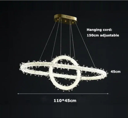 Modern two-tiered crystal flower led chandelier with gold finish and clear crystal accents for dining room decorbites decor
